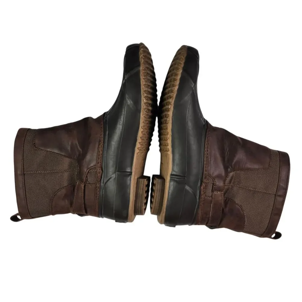 Lucky Brand Weendie Rain Boots Size 8 Faux Leather Rubber Brown Buckle Duck